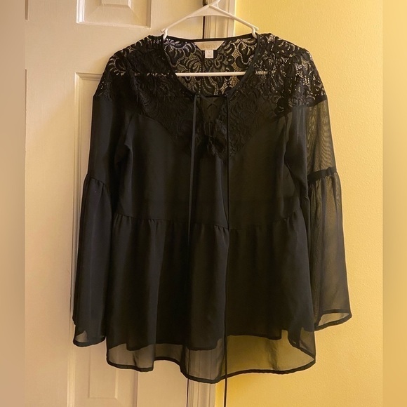 DECREE Jr. M Black Sheer Blouse - Picture 1 of 12